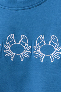 Crab Embroidered Checkered Shorts Set