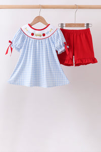 School Bus Smocked Gingham Ruffle Shorts Set
