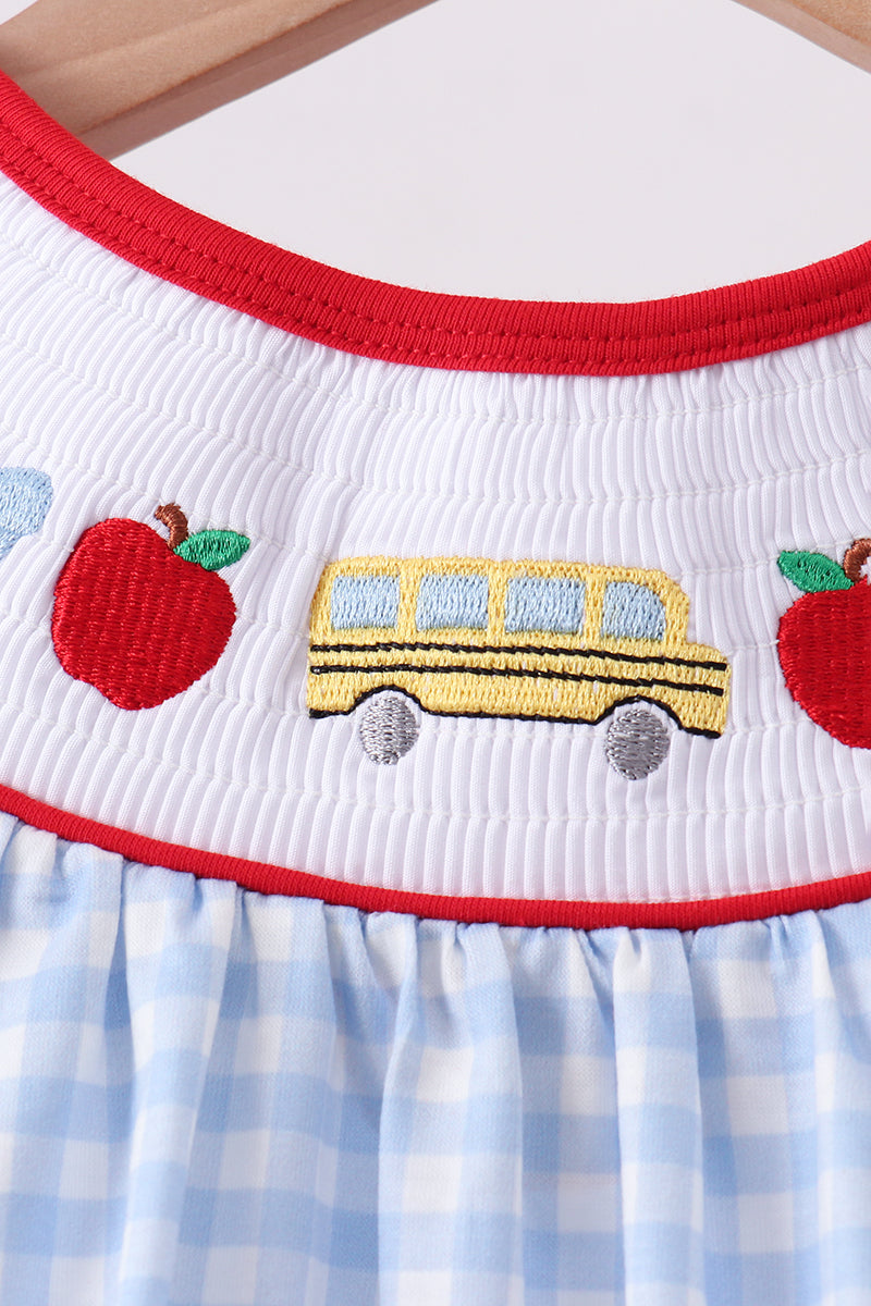 School Bus Smocked Gingham Ruffle Shorts Set