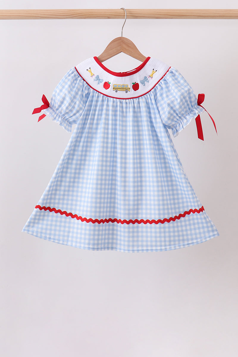 School Bus Smocked Gingham Dress