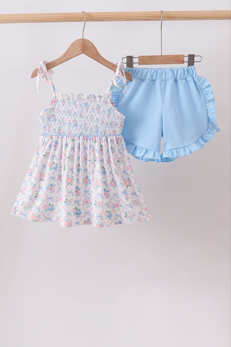 Floral Smocked Ruffle Shorts Set