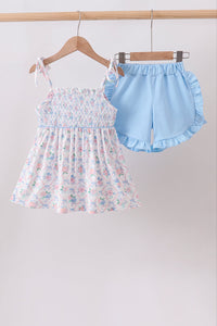 Floral Smocked Ruffle Shorts Set