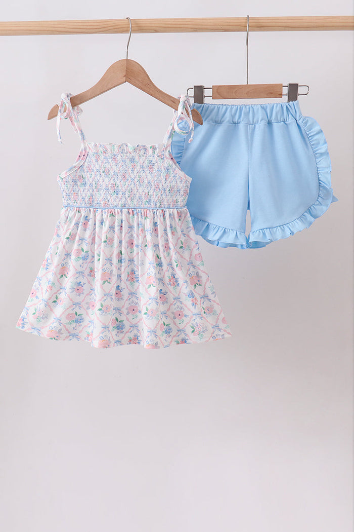 Floral Smocked Ruffle Shorts Set