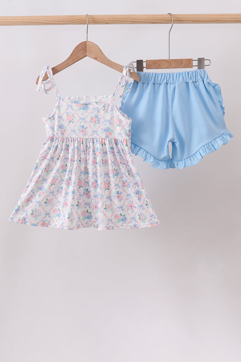 Floral Smocked Ruffle Shorts Set