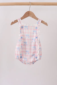 Pink Gingham Bow Print Lace Bubble