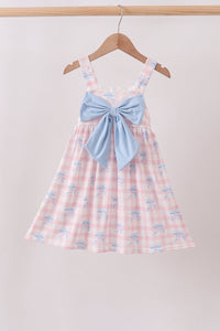 Pink Gingham Bow Print Dress