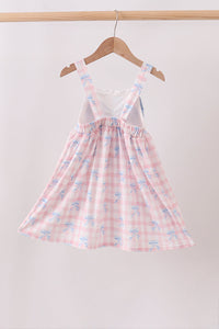 Pink Gingham Bow Print Dress