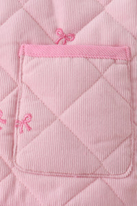 Pink corduroy bow embroidery ruffle jacket