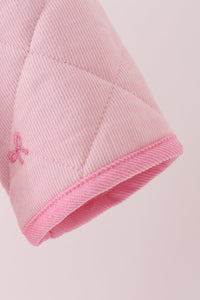 Pink corduroy bow embroidery ruffle jacket