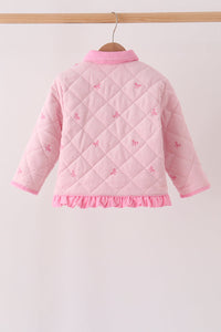 Pink corduroy bow embroidery ruffle jacket