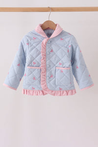 Blue corduroy bow embroidery ruffle jacket