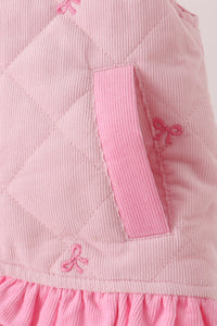 Pink corduroy bow embroidery ruffle vest