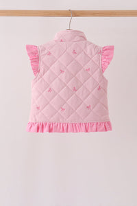 Pink corduroy bow embroidery ruffle vest