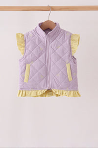 Purple corduroy bow embroidery ruffle vest