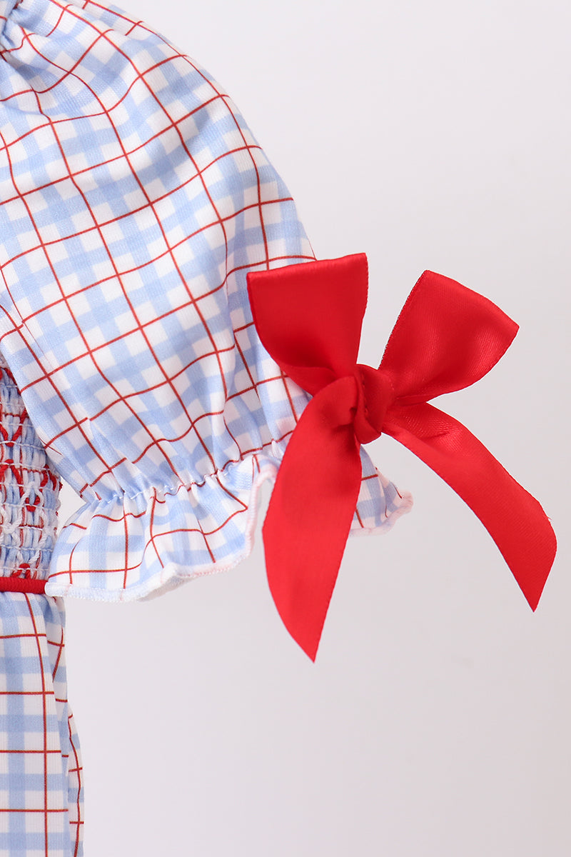 Apple Smocked Plaid Bubble