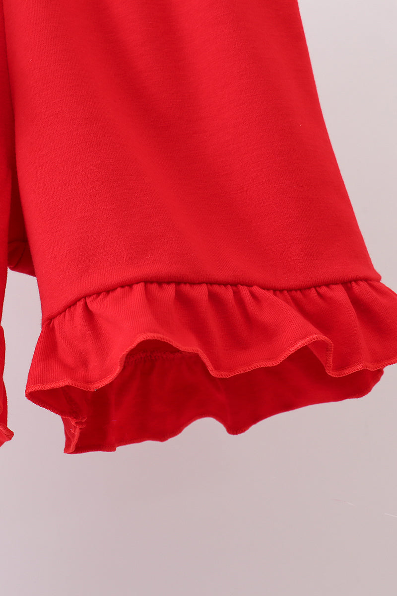 Apple Embroidered Plaid Ruffle Shorts Set