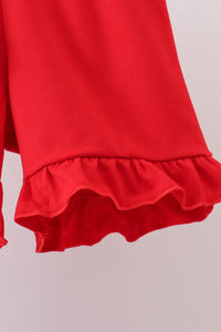 Apple Embroidered Plaid Ruffle Shorts Set