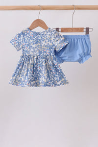 Blue Floral Print Bloomer Set