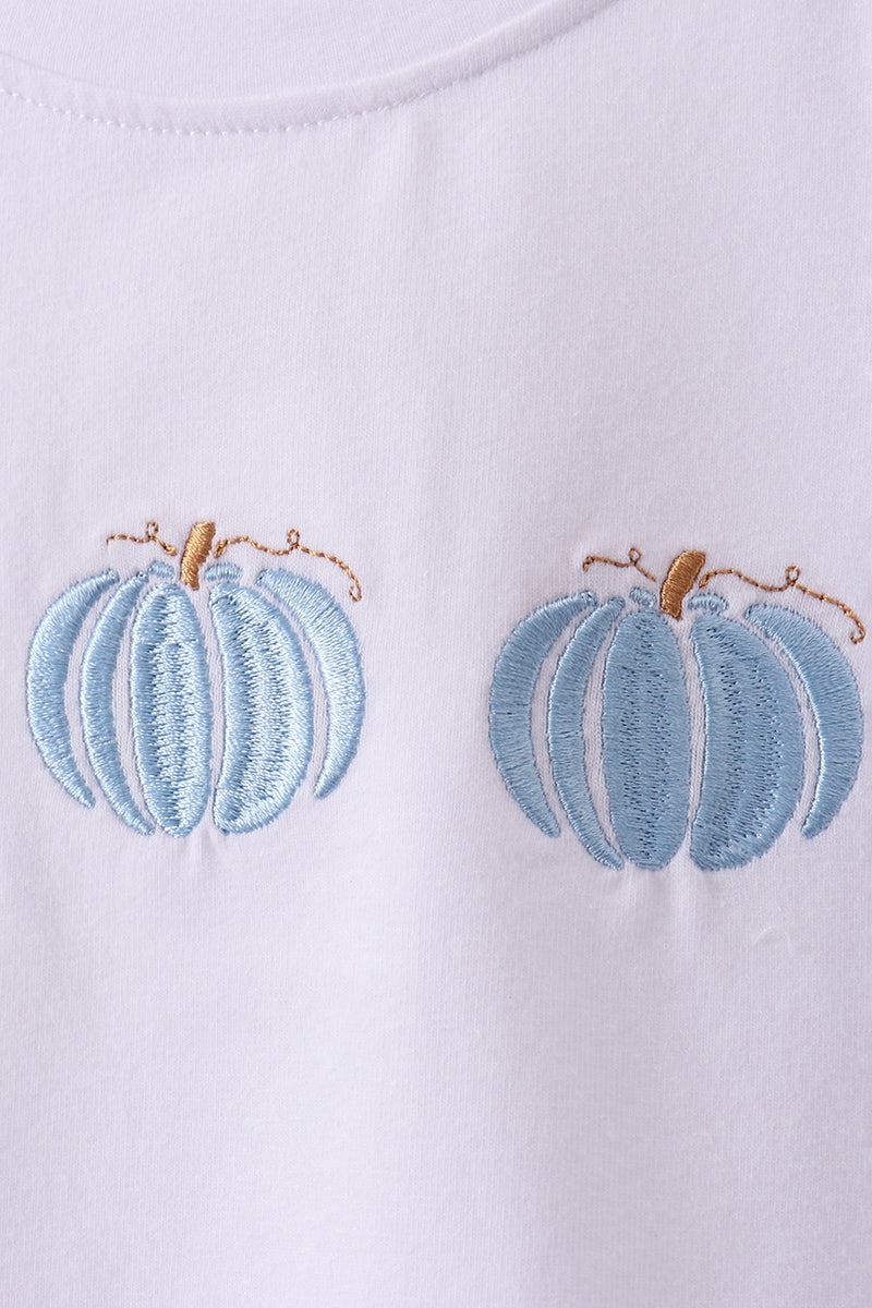 Pumpkin Embroidered Gingham Shorts Set