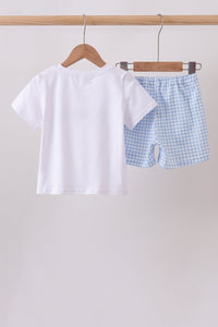 Pumpkin Embroidered Gingham Shorts Set