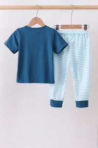 Apple Embroidered Stripe Pants Set