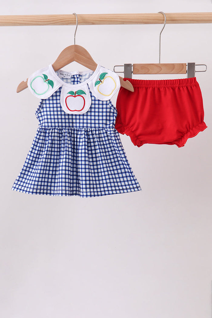 Apple Embroidered Gingham Bloomer Set