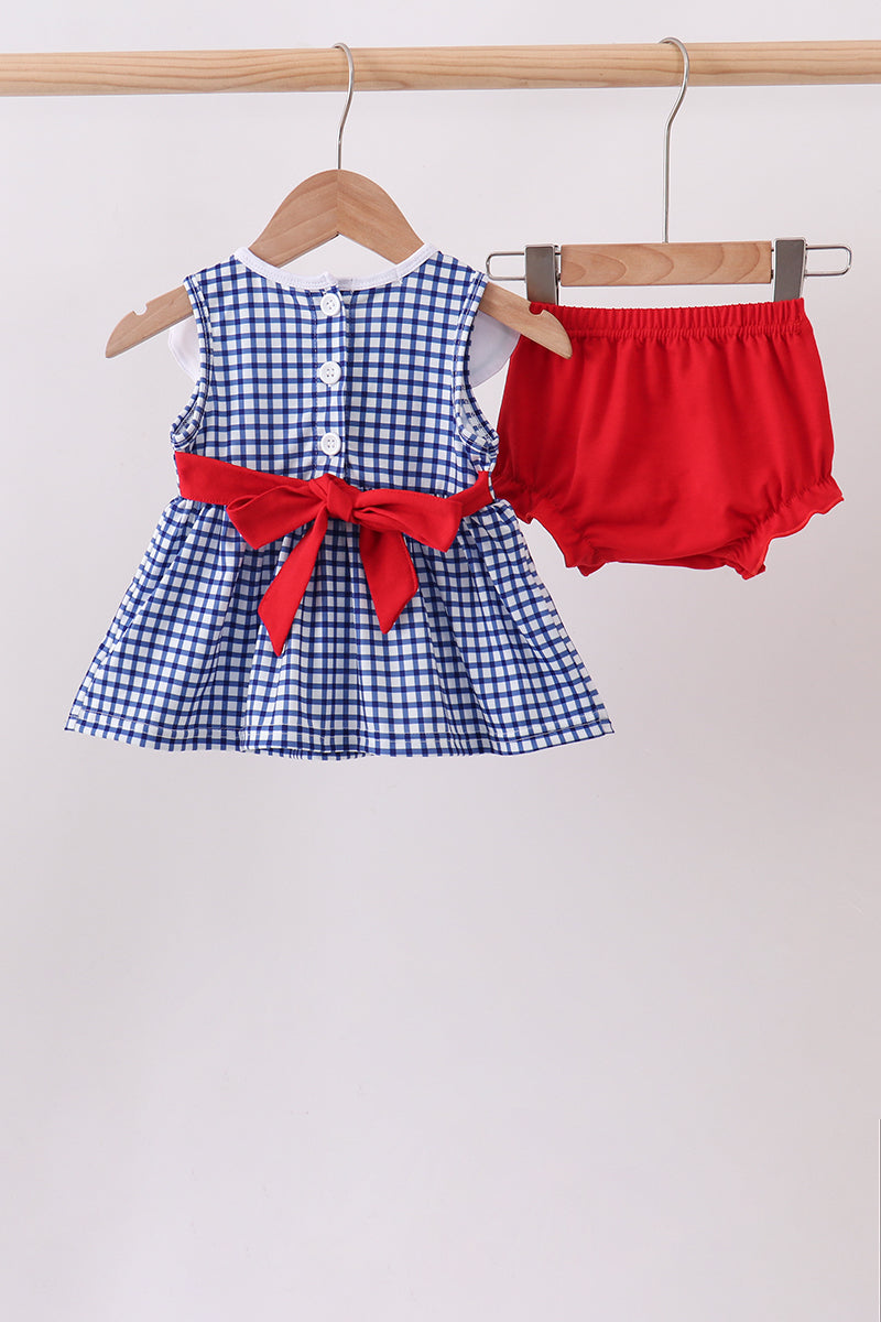 Apple Embroidered Gingham Bloomer Set