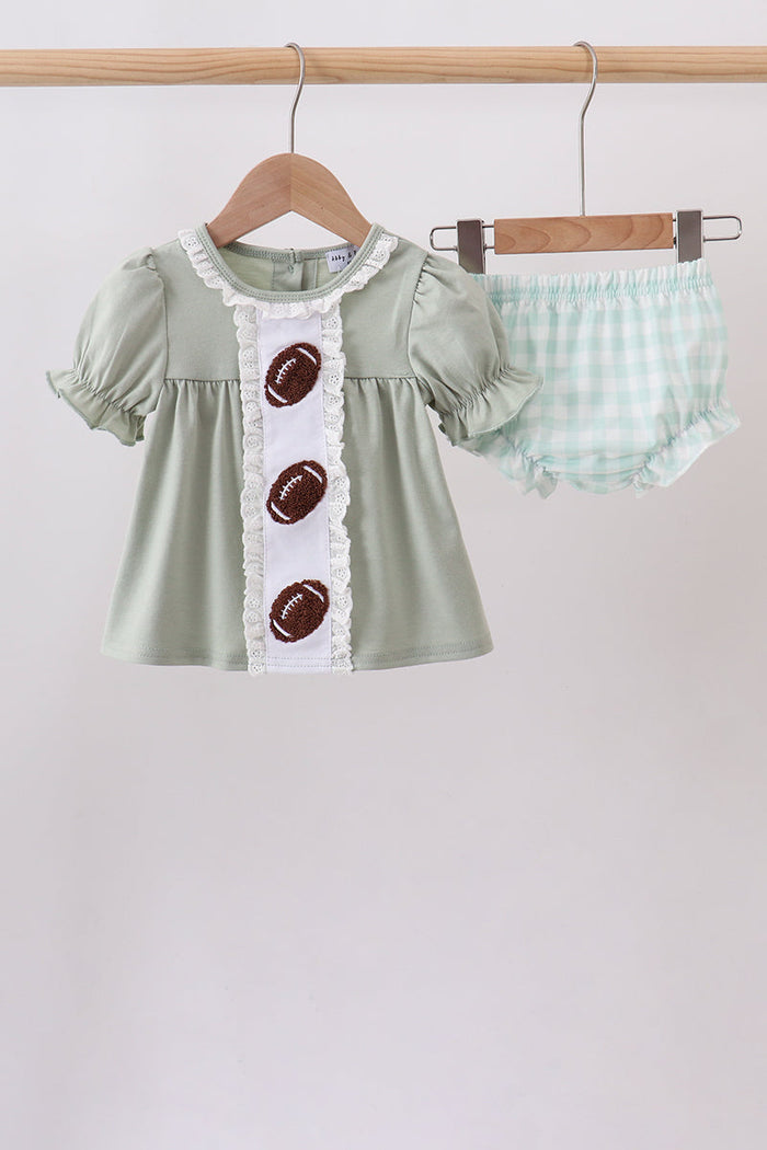 Football french knot gingham bloomer set