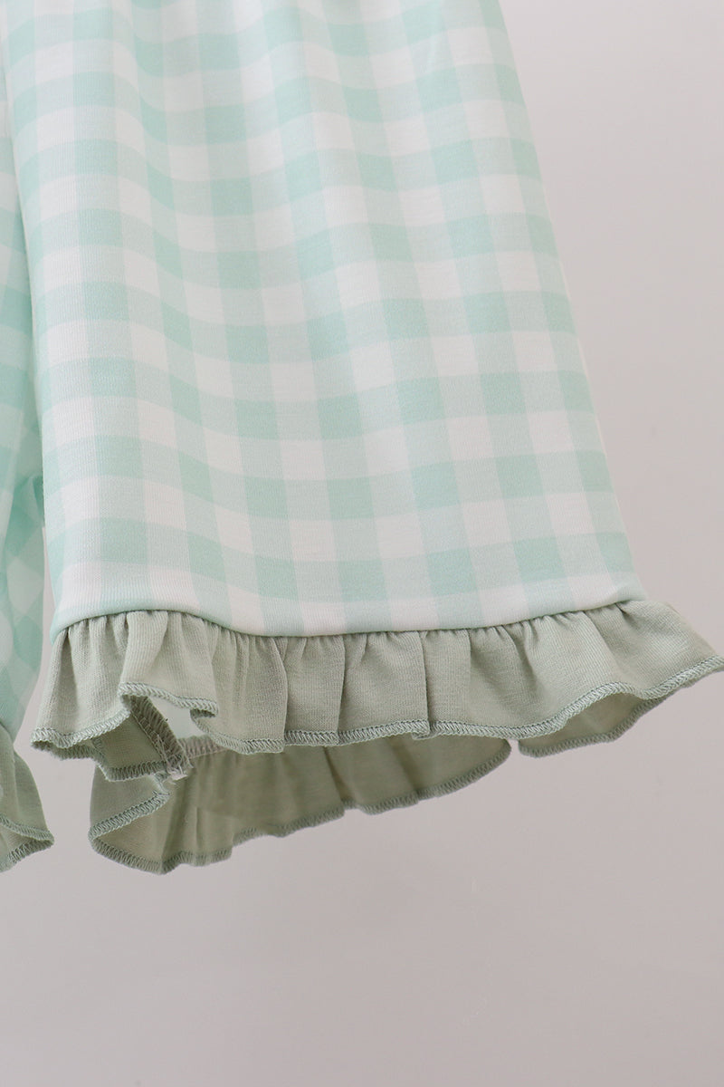 Football french knot gingham ruffle shorts set