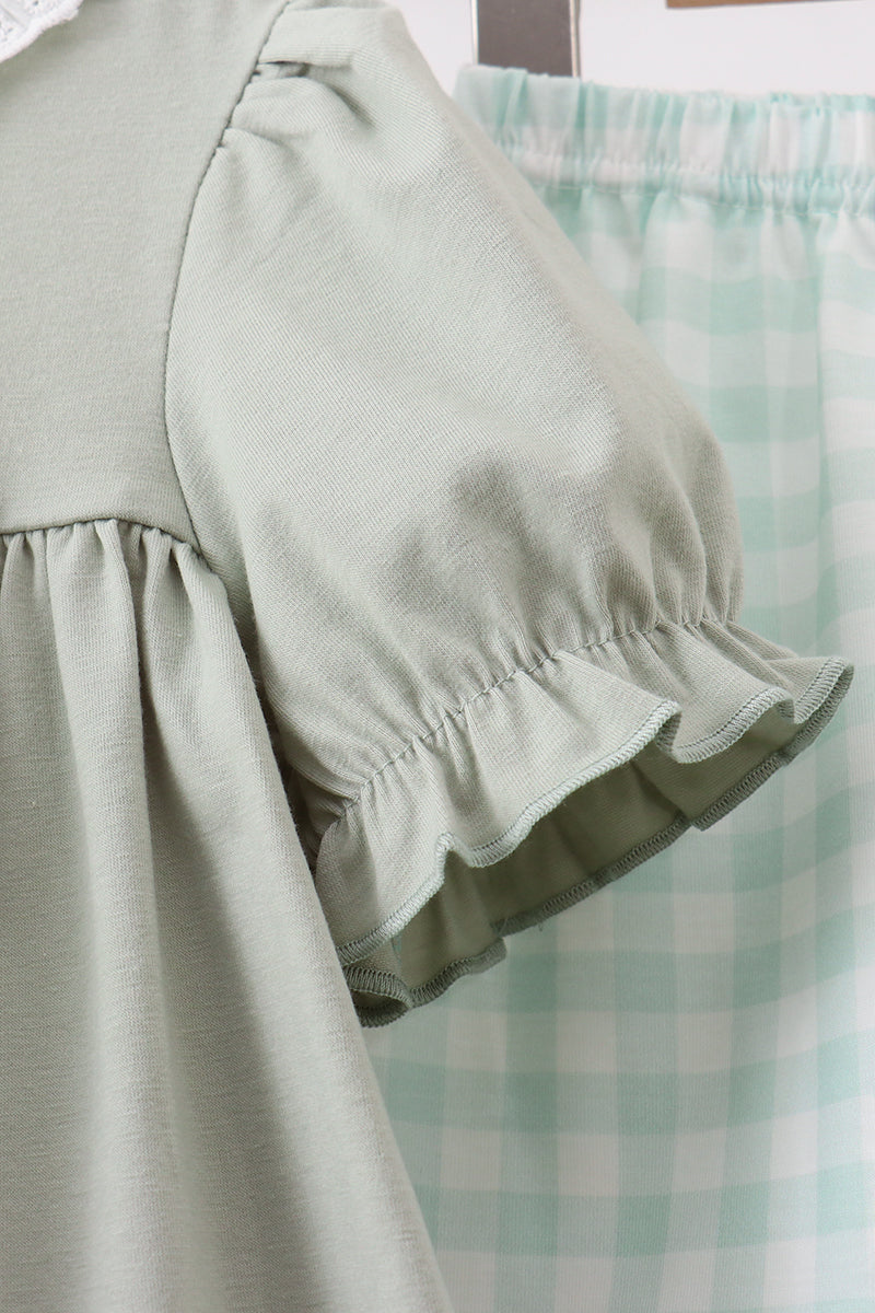 Football french knot gingham ruffle shorts set