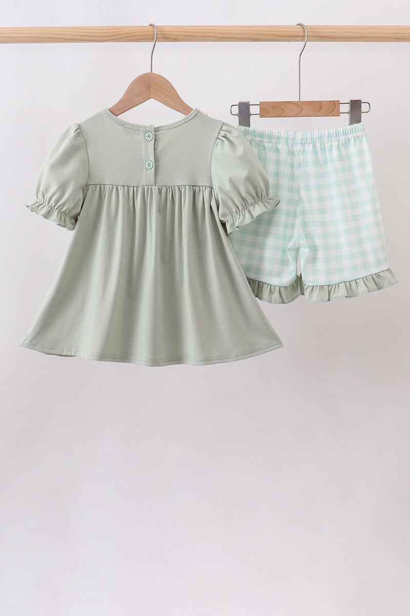 Football french knot gingham ruffle shorts set