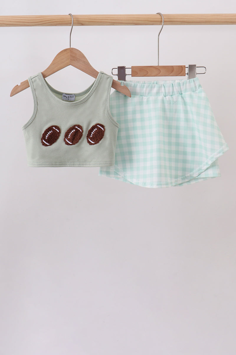 Football french knot gingham skorts set
