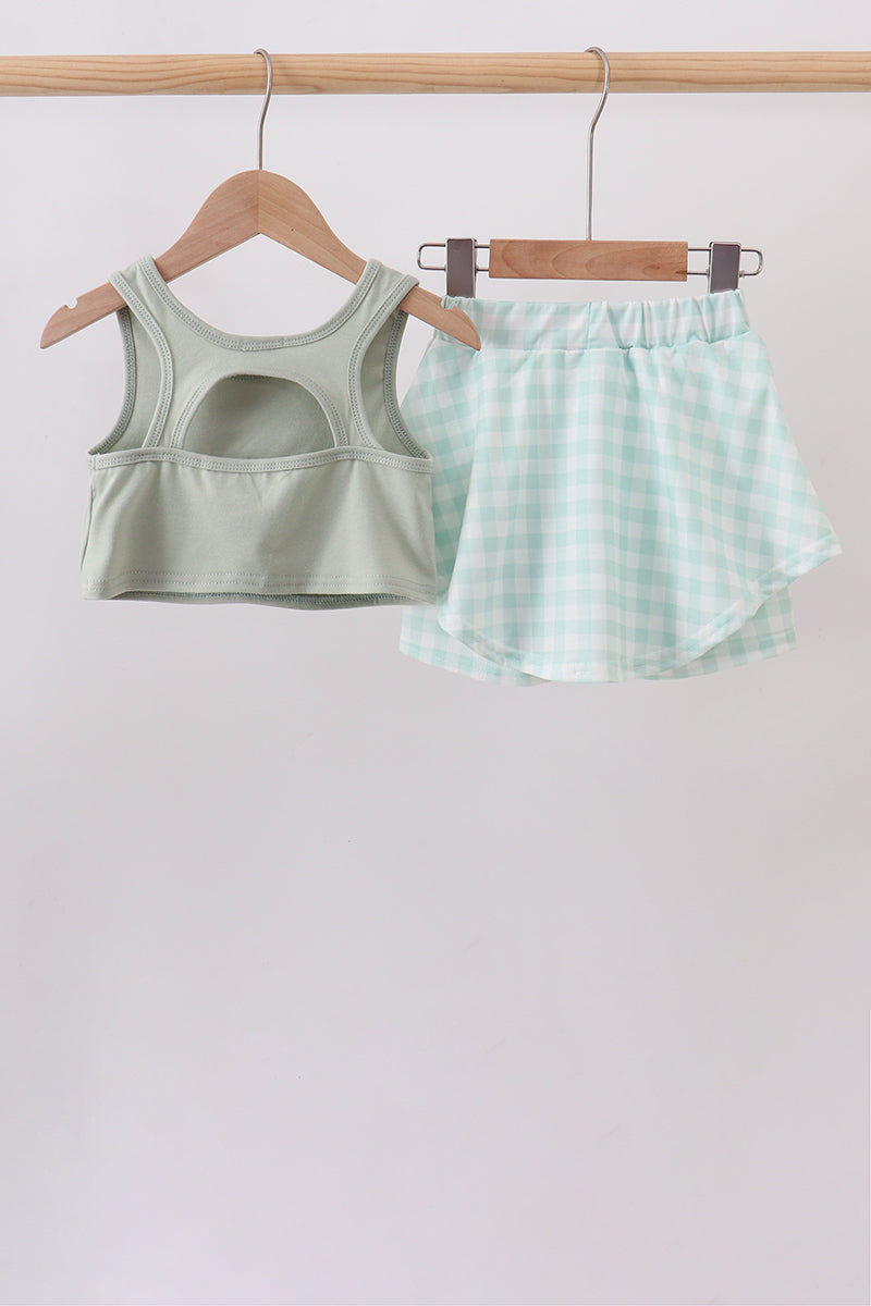Football french knot gingham skorts set
