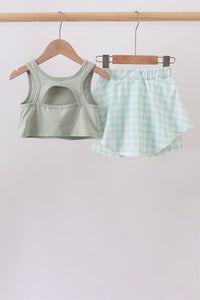 Football french knot gingham skorts set