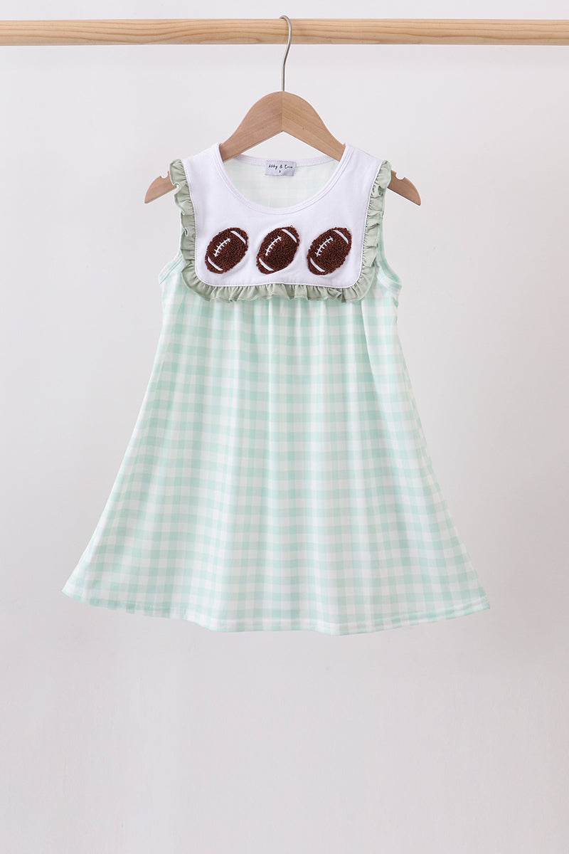 Football french knot gingham ruffle dress