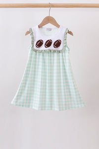 Football french knot gingham ruffle dress