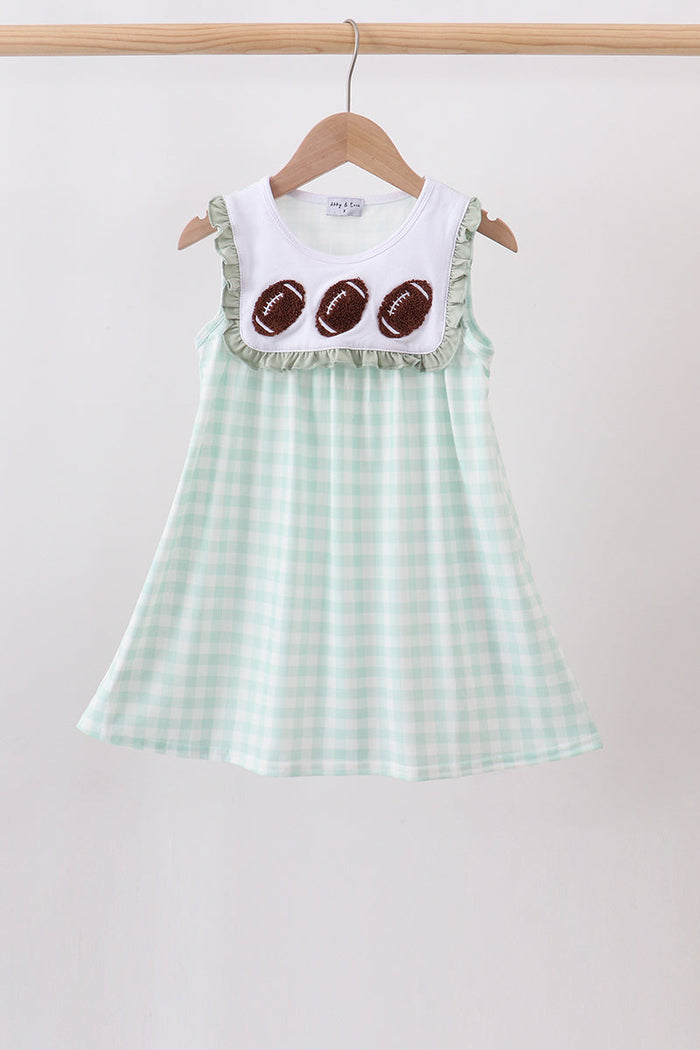 Football french knot gingham ruffle dress
