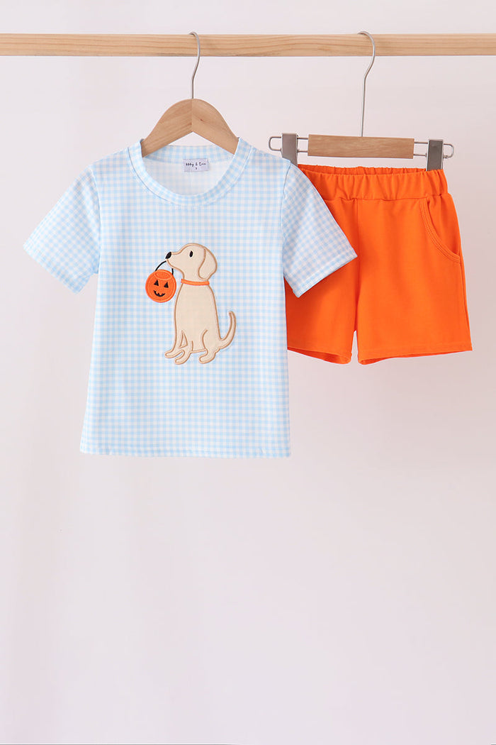 Puppy Pumpkin Applique Shorts Set