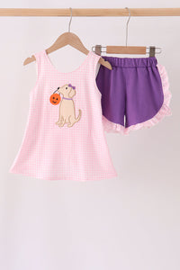 Puppy Pumpkin Applique Ruffle Shorts Set