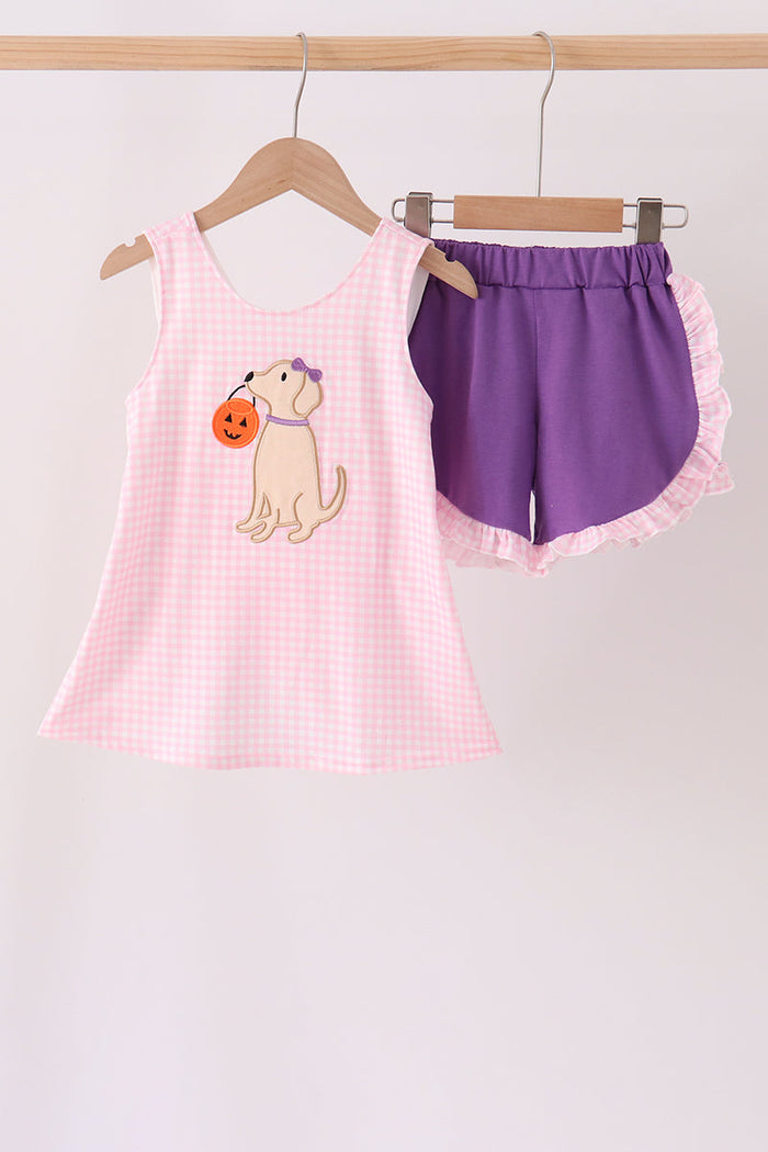 Puppy Pumpkin Applique Ruffle Shorts Set