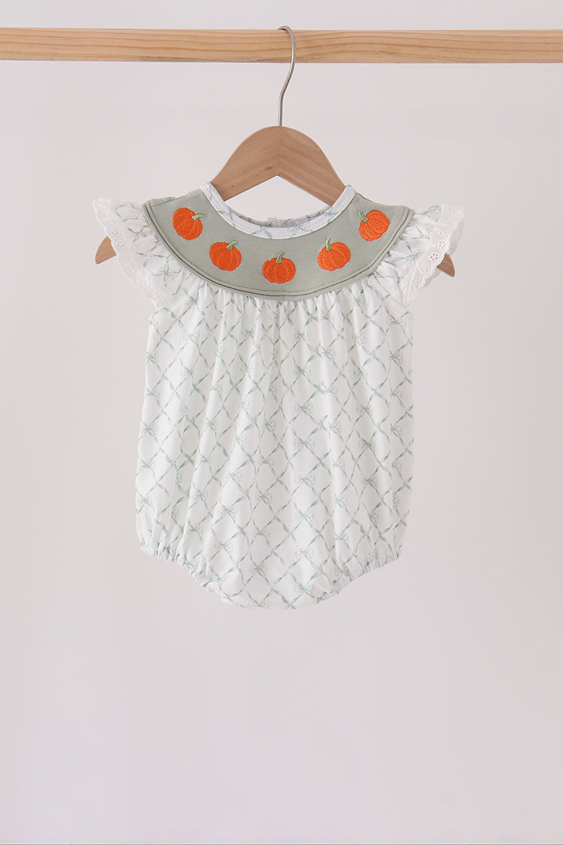 Pumpkin embroidery bow ruffle bubble