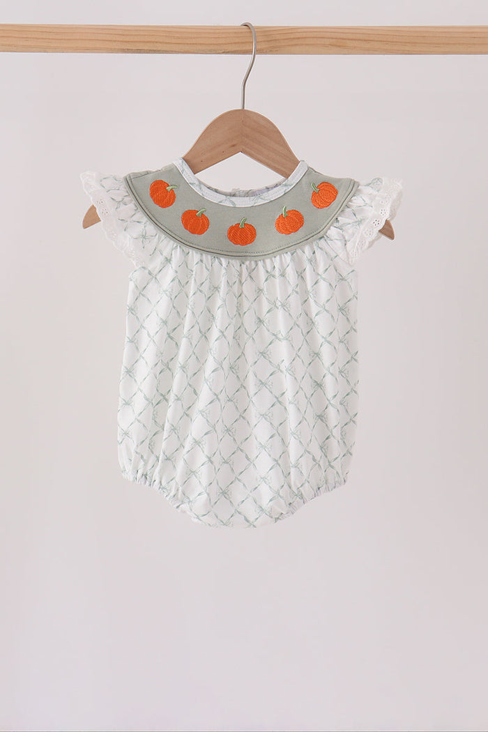 Pumpkin embroidery bow ruffle bubble