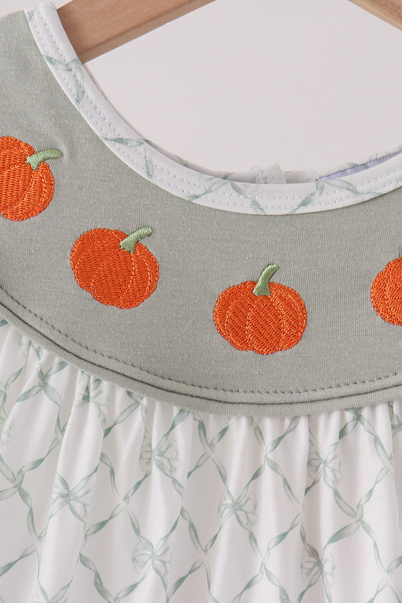 Pumpkin embroidery bow ruffle dress