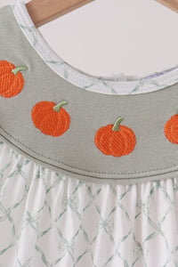 Pumpkin embroidery bow ruffle dress