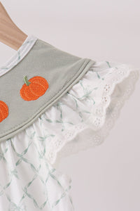 Pumpkin embroidery bow ruffle dress