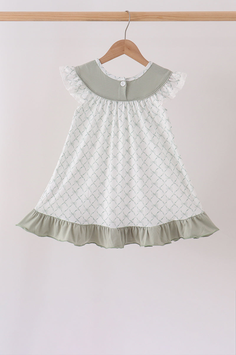 Pumpkin embroidery bow ruffle dress