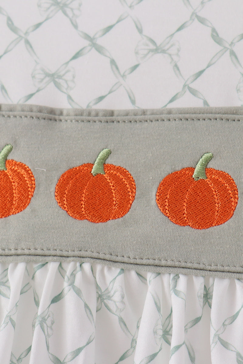 Pumpkin embroidery bow ruffle bloomer set
