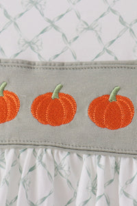 Pumpkin embroidery bow ruffle bloomer set