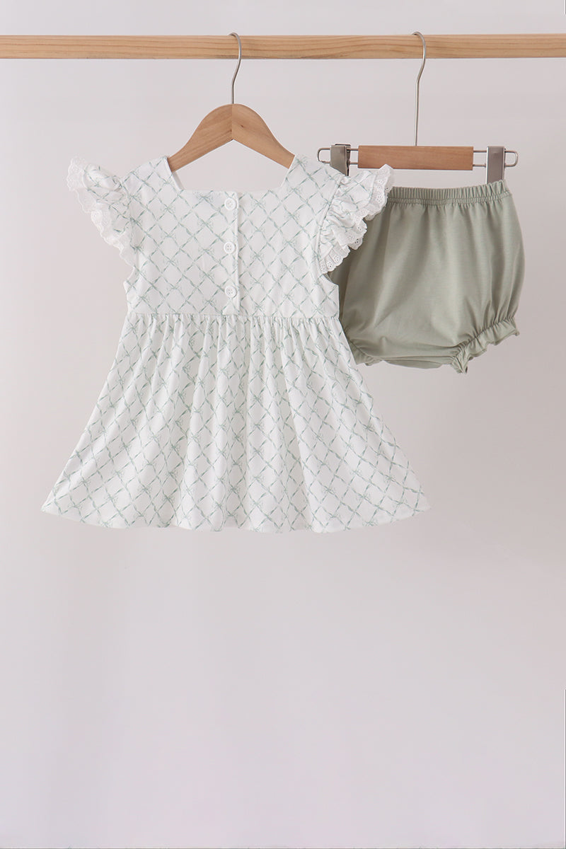 Pumpkin embroidery bow ruffle bloomer set
