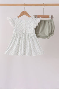 Pumpkin embroidery bow ruffle bloomer set